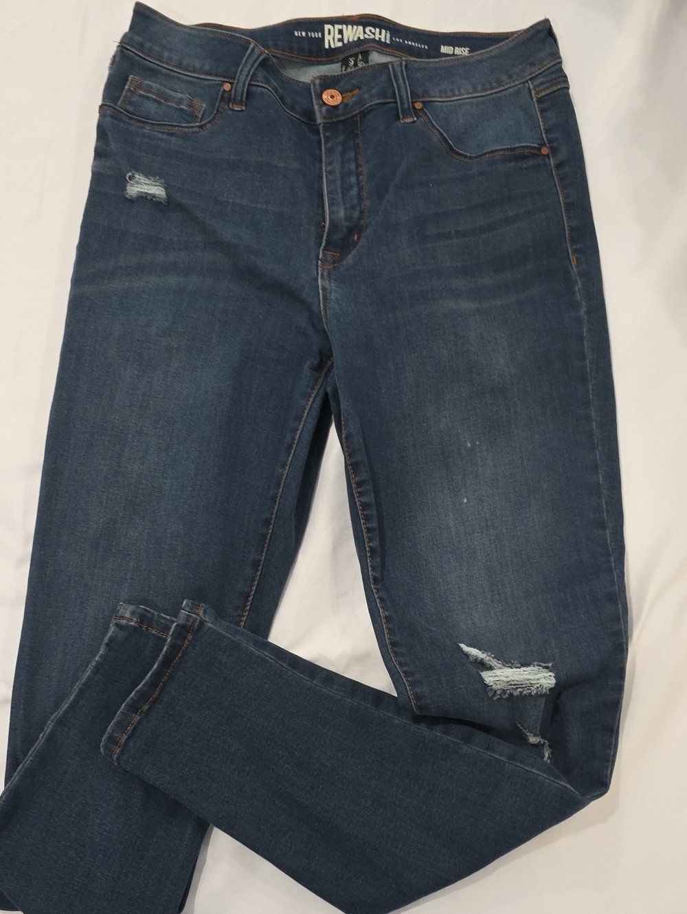 Rewash Dark Blue Skinny Women's Jeans with Distressed Knees